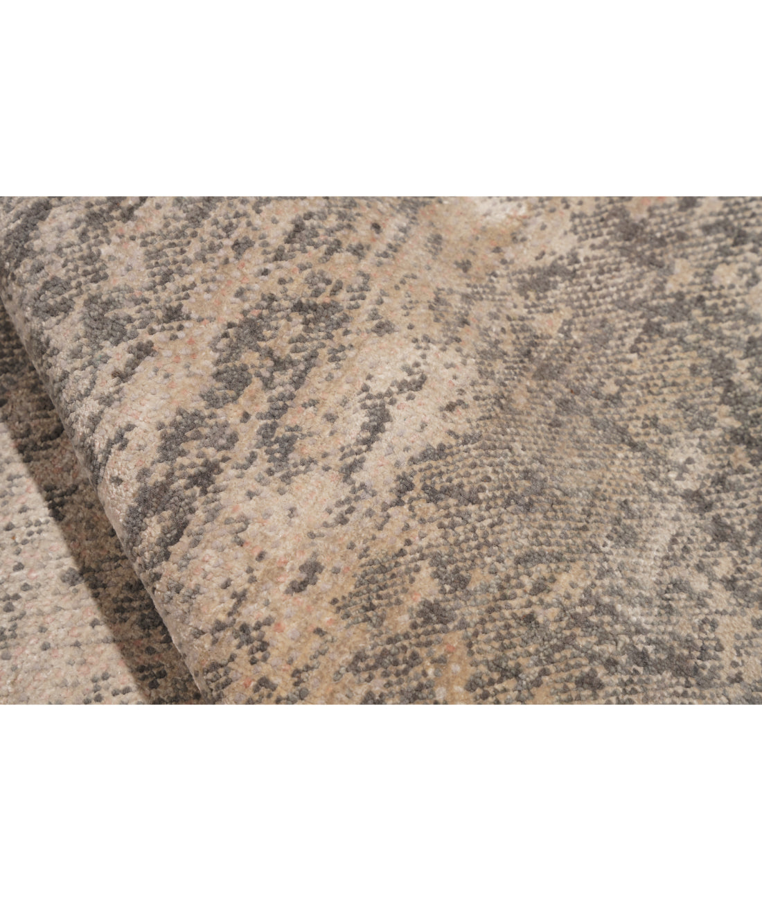 Hand Knotted Modern Abstract Wool Silk Rug - 9'0'' x 11'11'' 9' 0" X 11' 11" (274 X 363) / Grey / Peach