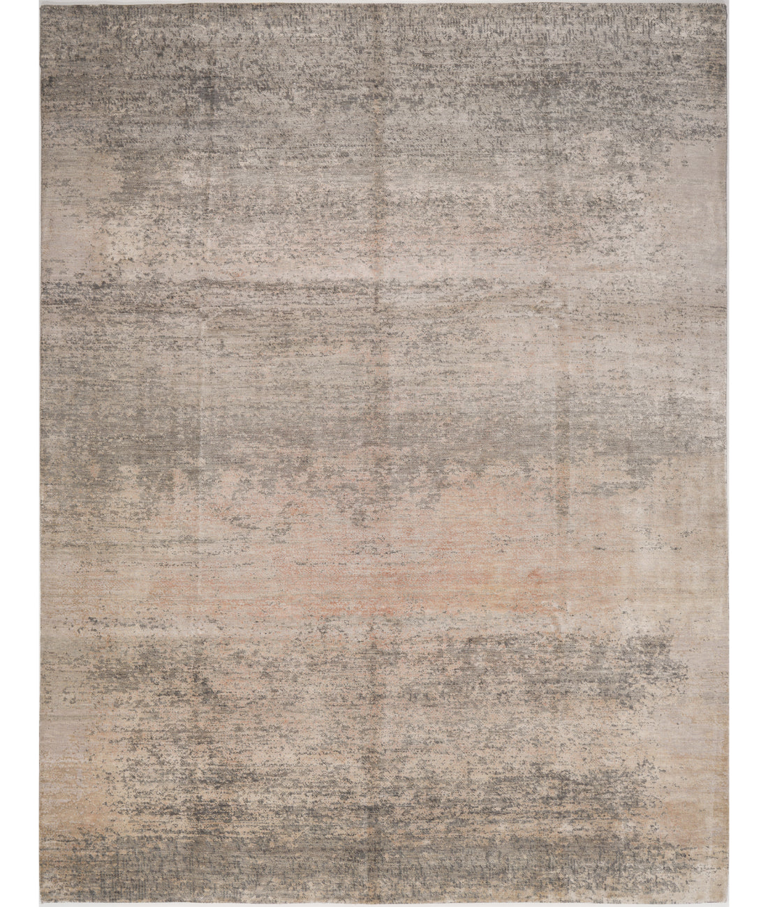 Hand Knotted Modern Abstract Wool Silk Rug - 9&#39;0&#39;&#39; x 11&#39;11&#39;&#39; 9&#39; 0&quot; X 11&#39; 11&quot; (274 X 363) / Grey / Peach