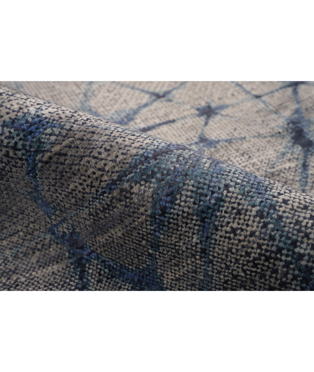 Hand Knotted Modern Abstract Wool Silk Rug - 7'11'' x 9'8'' 7' 11" X 9' 8" (241 X 295) / Blue / Grey