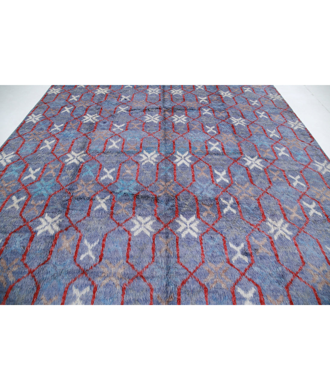 Hand Knotted Tribal Moroccan Wool Rug - 10'7'' x 13'9'' 10'7'' x 13'9'' (318 X 413) / Blue / Ivory