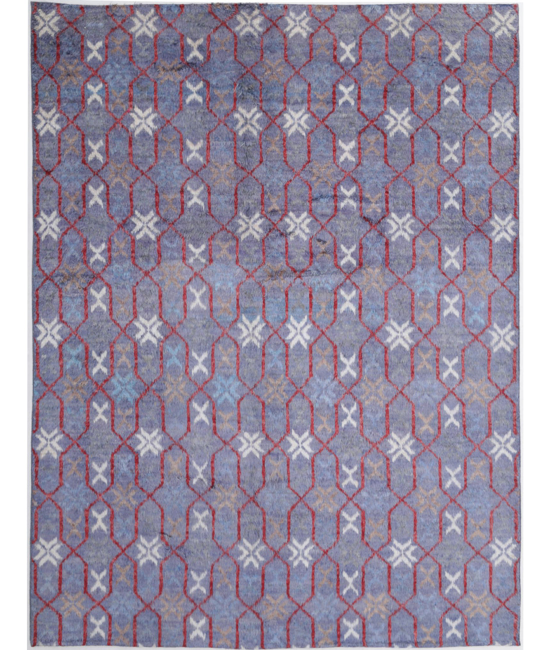 Hand Knotted Tribal Moroccan Wool Rug - 10&#39;7&#39;&#39; x 13&#39;9&#39;&#39; 10&#39;7&#39;&#39; x 13&#39;9&#39;&#39; (318 X 413) / Blue / Ivory
