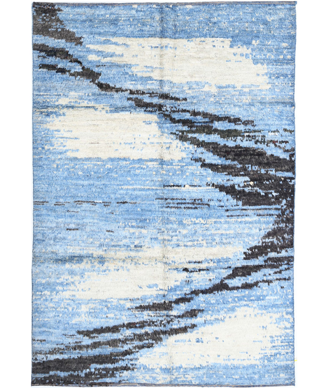 Hand Knotted Tribal Moroccan Wool Rug - 6'3'' x 9'8'' 6'3'' x 9'8'' (188 X 290) / Blue / Blue