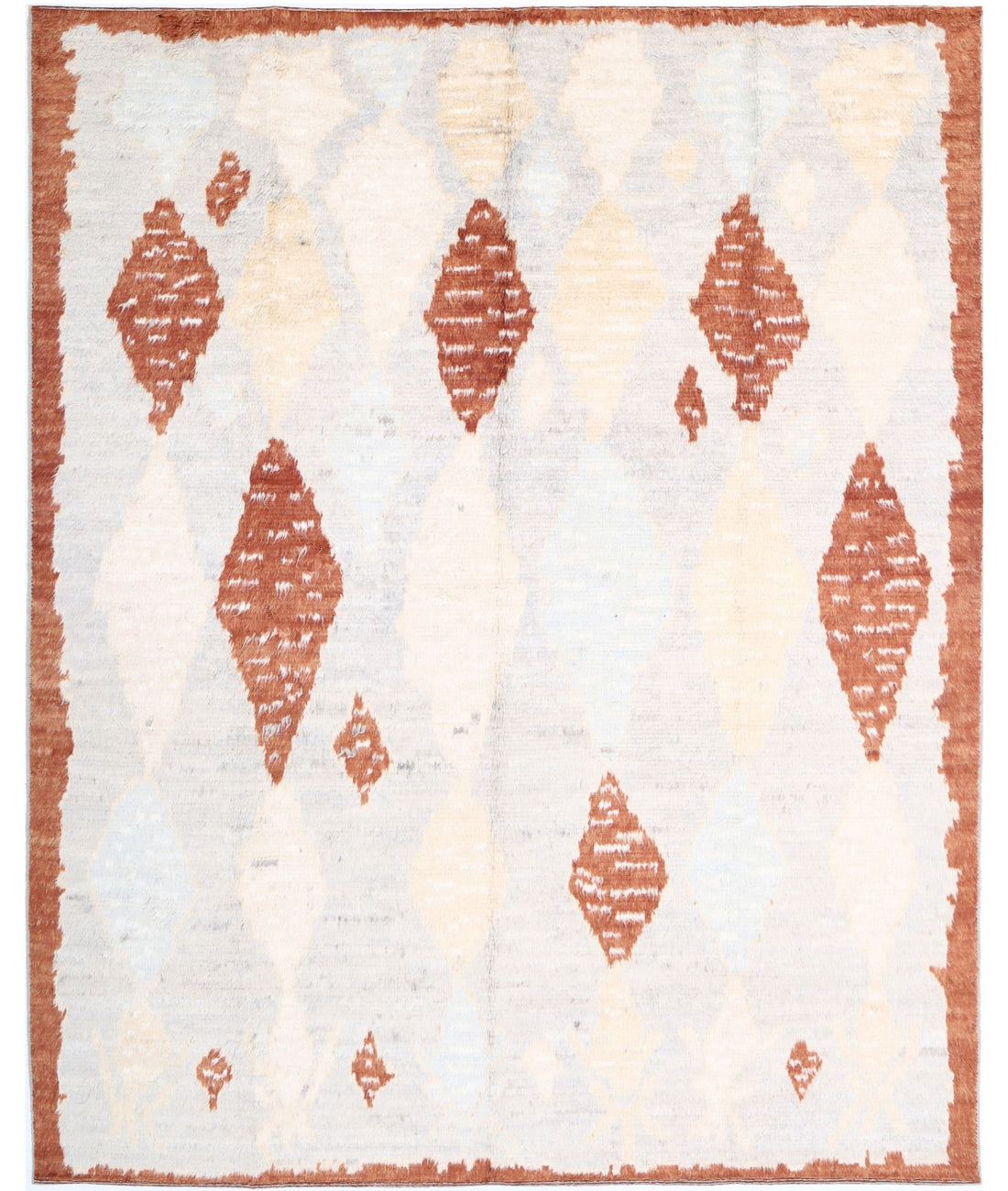 Hand Knotted Tribal Moroccan Wool Rug - 8'2'' x 10'0'' 8'2'' x 10'0'' (245 X 300) / Grey / Rust