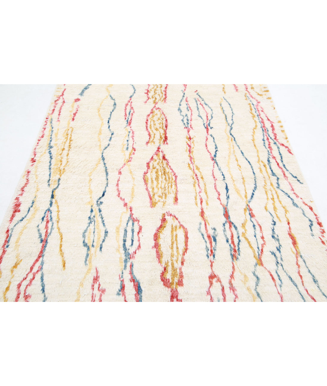 Hand Knotted Tribal Moroccan Wool Rug - 5'0'' x 7'3'' 5'0'' x 7'3'' (150 X 218) / Ivory / Red