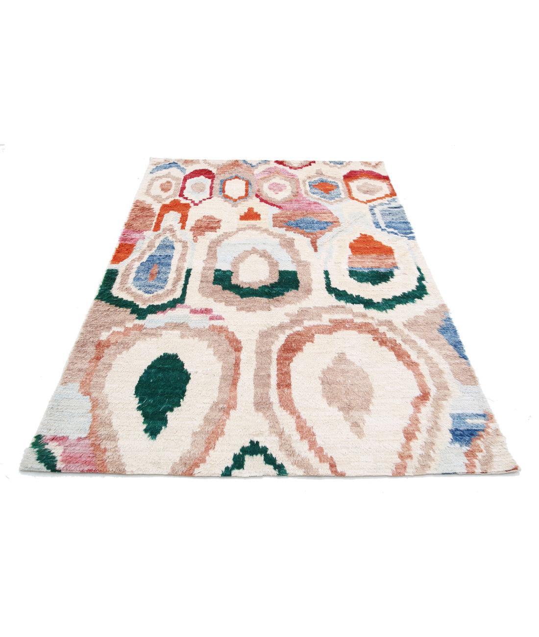 Hand Knotted Tribal Moroccan Wool Rug - 4'9'' x 7'1'' 4'9'' x 7'1'' (143 X 213) / Ivory / Red