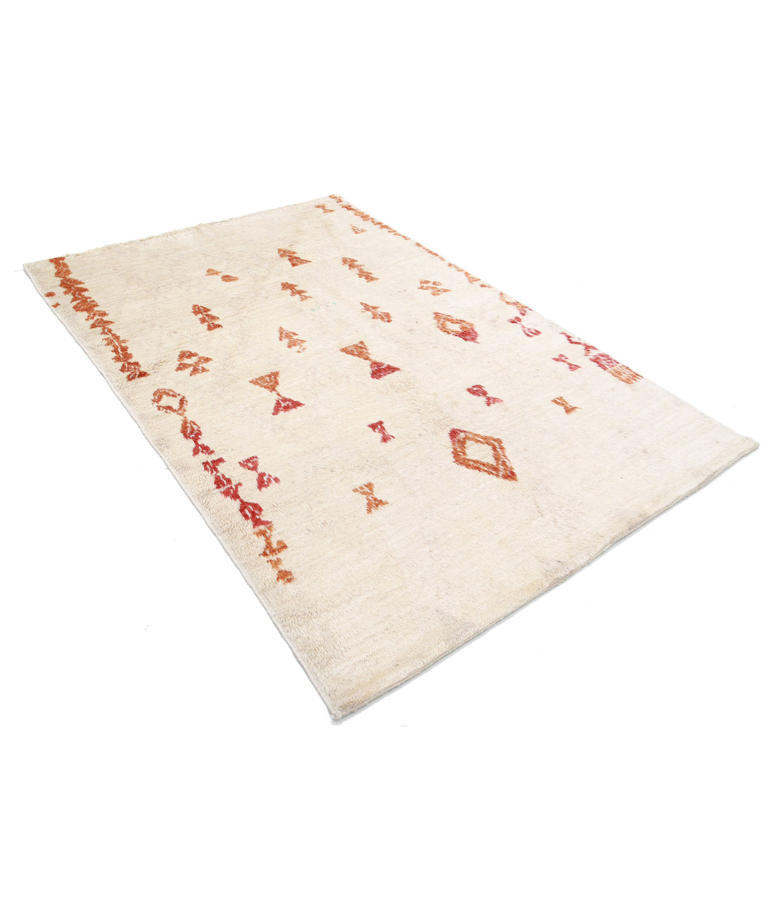 Hand Knotted Tribal Moroccan Wool Rug - 5'2'' x 7'10'' 5'2'' x 7'10'' (155 X 235) / Ivory / Red