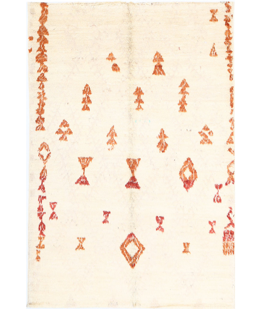 Hand Knotted Tribal Moroccan Wool Rug - 5&#39;2&#39;&#39; x 7&#39;10&#39;&#39; 5&#39;2&#39;&#39; x 7&#39;10&#39;&#39; (155 X 235) / Ivory / Red