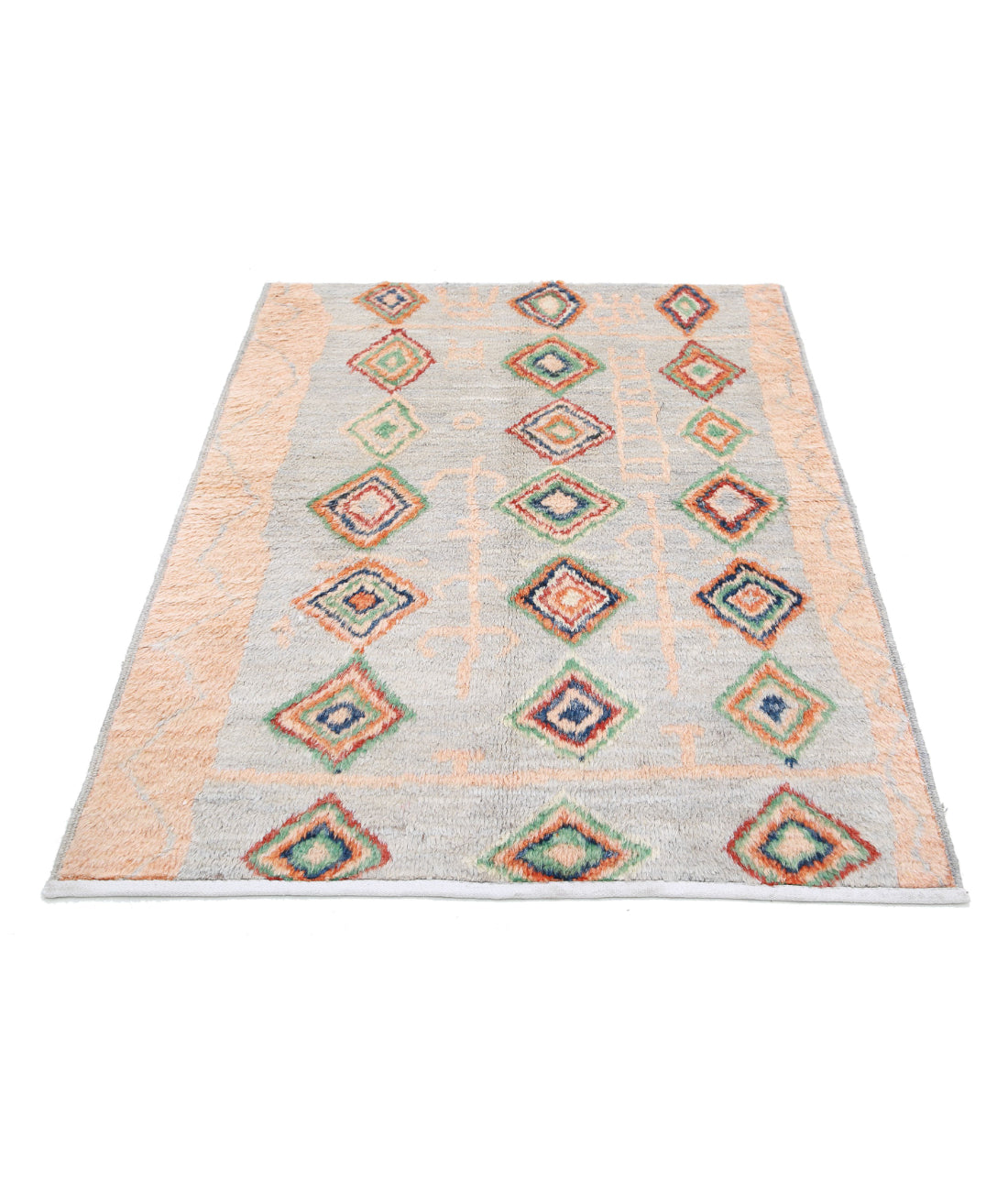 Hand Knotted Tribal Moroccan Wool Rug - 4'2'' x 5'9'' 4'2'' x 5'9'' (125 X 173) / Blue / Brown