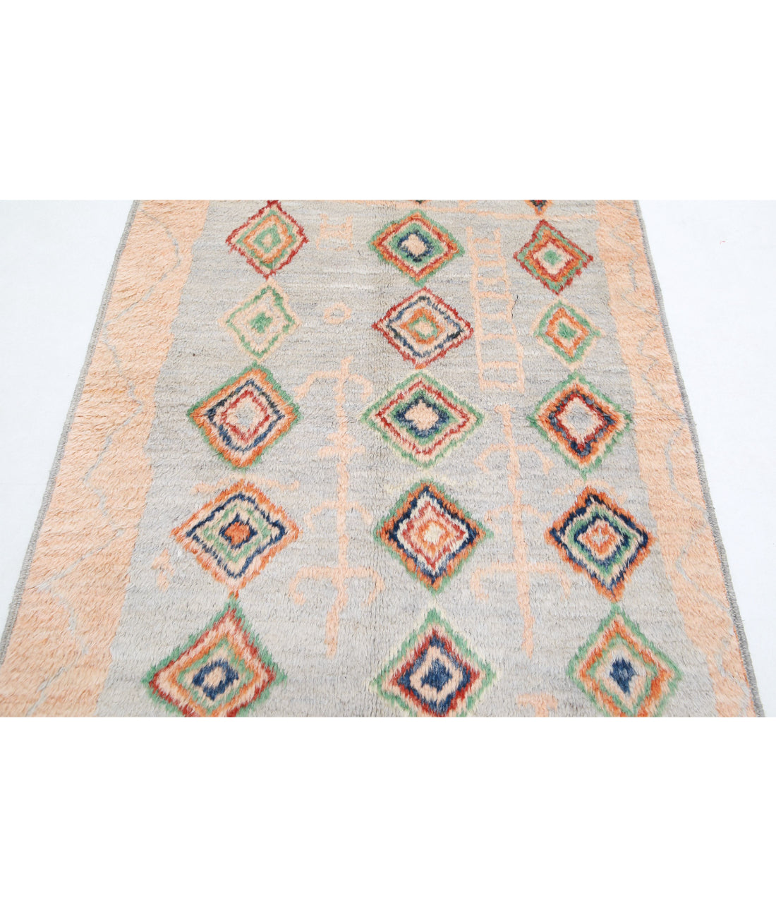 Hand Knotted Tribal Moroccan Wool Rug - 4'2'' x 5'9'' 4'2'' x 5'9'' (125 X 173) / Blue / Brown