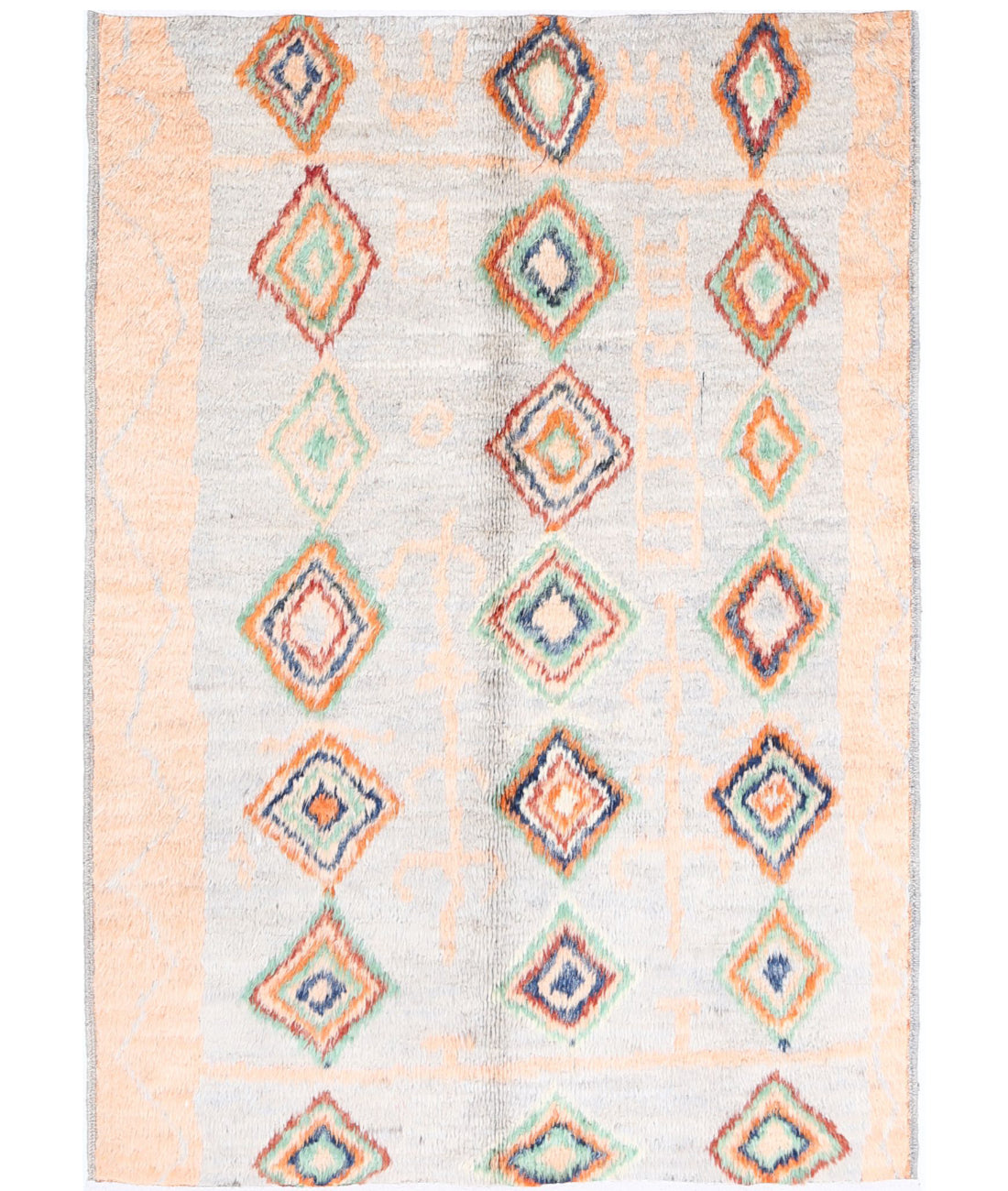 Hand Knotted Tribal Moroccan Wool Rug - 4&#39;2&#39;&#39; x 5&#39;9&#39;&#39; 4&#39;2&#39;&#39; x 5&#39;9&#39;&#39; (125 X 173) / Blue / Brown