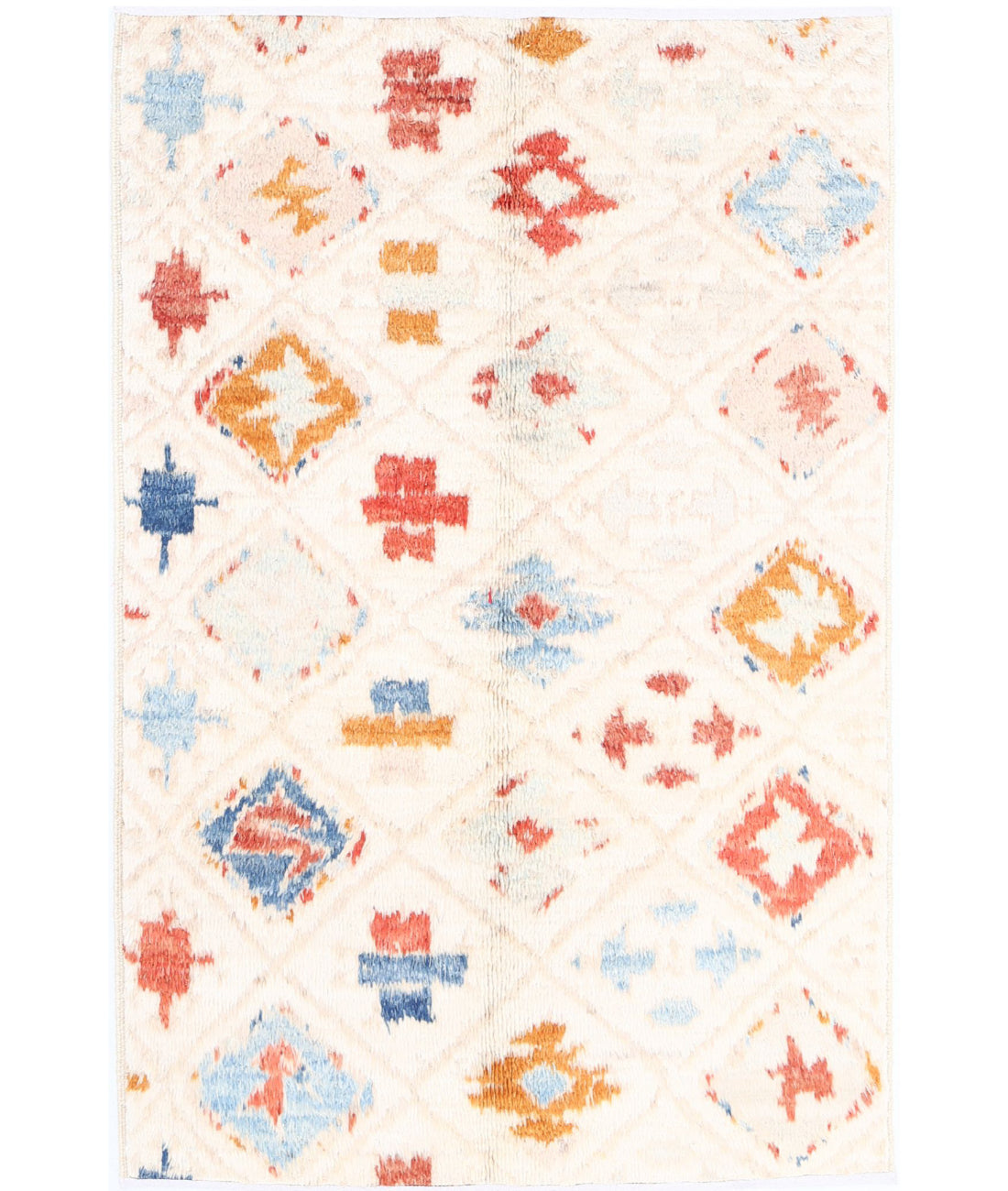 Hand Knotted Tribal Moroccan Wool Rug - 3&#39;11&#39;&#39; x 6&#39;1&#39;&#39; 3&#39;11&#39;&#39; x 6&#39;1&#39;&#39; (118 X 183) / Ivory / Red