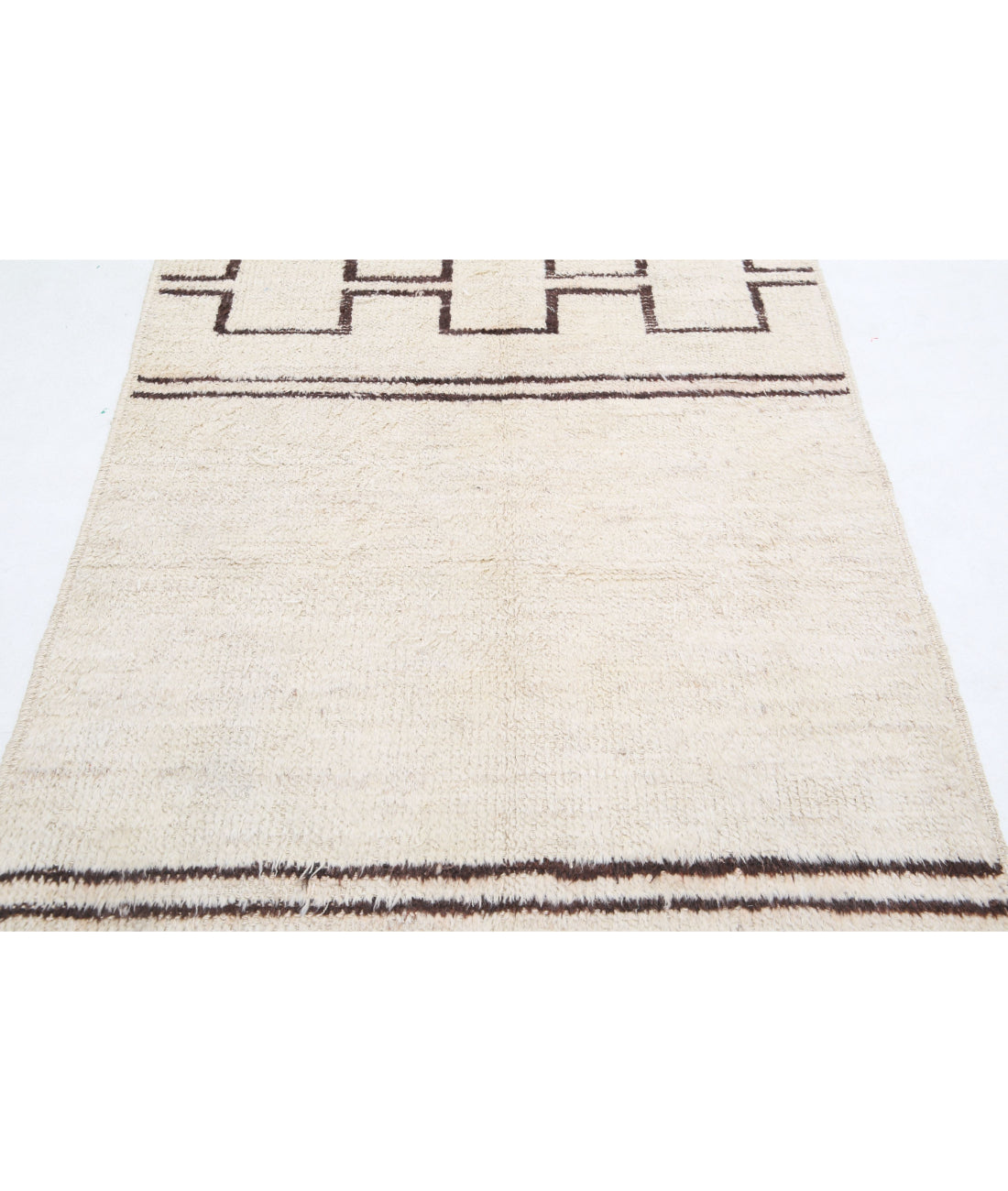 Hand Knotted Tribal Moroccan Wool Rug - 3'10'' x 5'8'' 3'10'' x 5'8'' (115 X 170) / Ivory / Brown