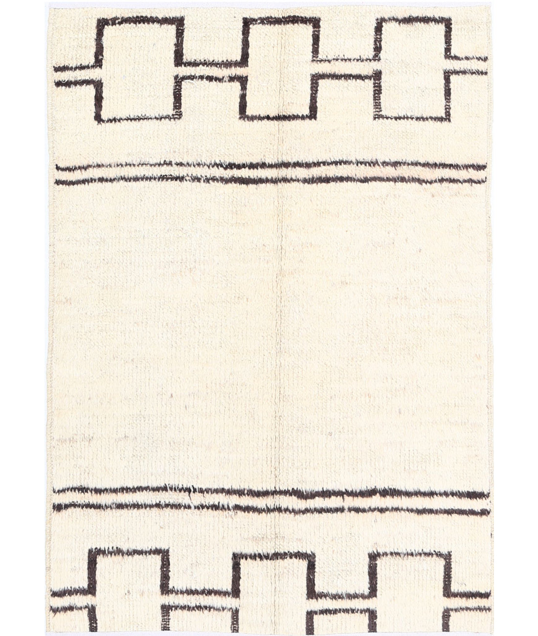Hand Knotted Tribal Moroccan Wool Rug - 3&#39;10&#39;&#39; x 5&#39;8&#39;&#39; 3&#39;10&#39;&#39; x 5&#39;8&#39;&#39; (115 X 170) / Ivory / Brown
