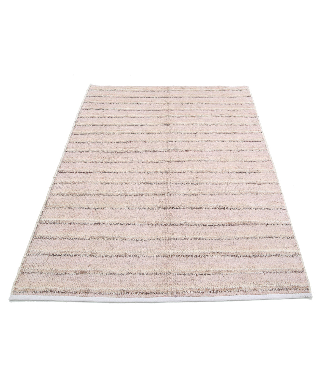 Hand Knotted Tribal Moroccan Wool Rug - 4'2'' x 6'0'' 4'2'' x 6'0'' (125 X 180) / Taupe / Brown