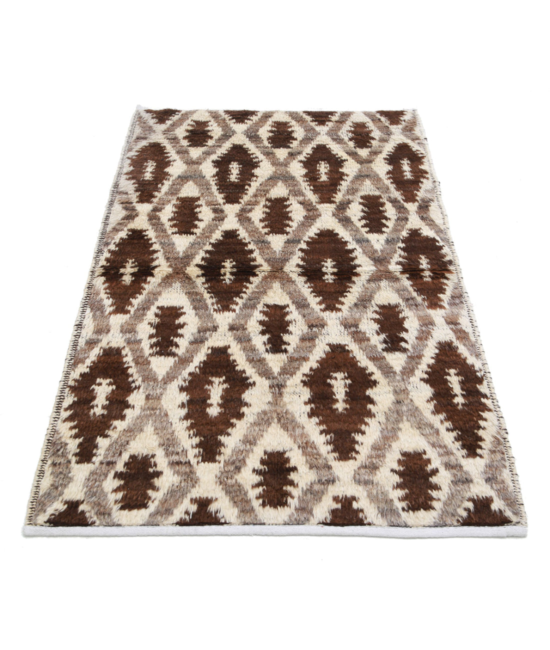 Hand Knotted Tribal Moroccan Wool Rug - 3'1'' x 4'11'' 3'1'' x 4'11'' (93 X 148) / Ivory / Brown