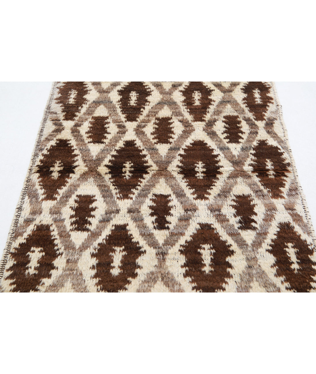 Hand Knotted Tribal Moroccan Wool Rug - 3'1'' x 4'11'' 3'1'' x 4'11'' (93 X 148) / Ivory / Brown