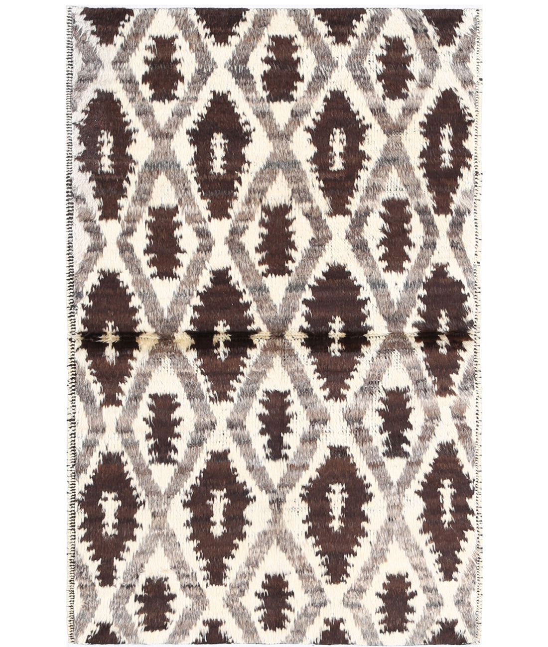 Hand Knotted Tribal Moroccan Wool Rug - 3&#39;1&#39;&#39; x 4&#39;11&#39;&#39; 3&#39;1&#39;&#39; x 4&#39;11&#39;&#39; (93 X 148) / Ivory / Brown