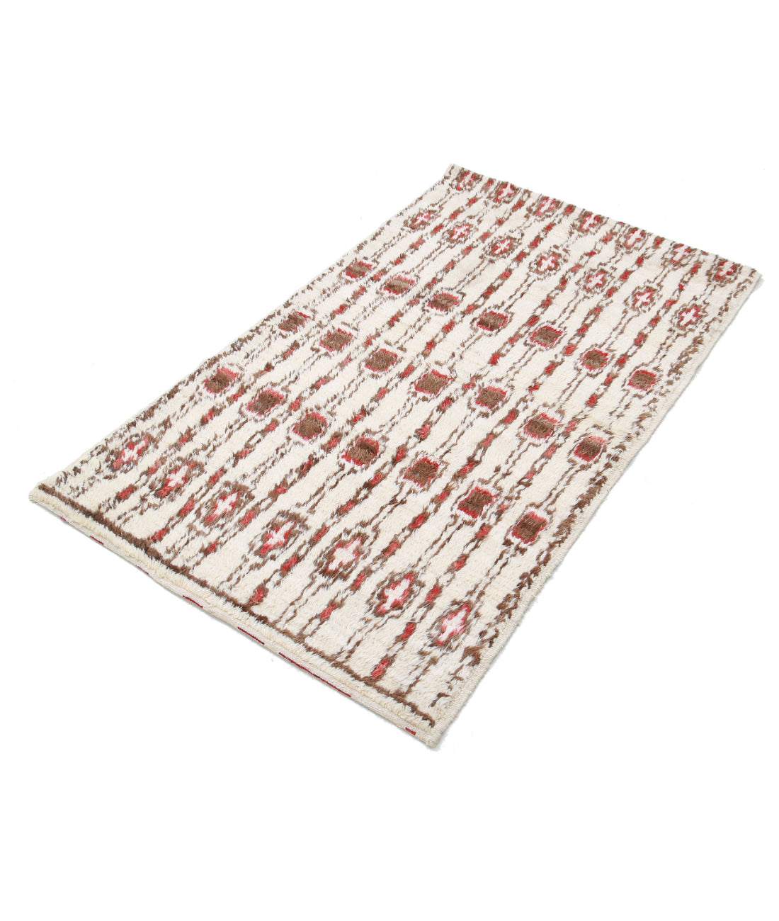 Hand Knotted Tribal Moroccan Wool Rug - 3'0'' x 4'2'' 3'0'' x 4'2'' (90 X 125) / Rust / Grey