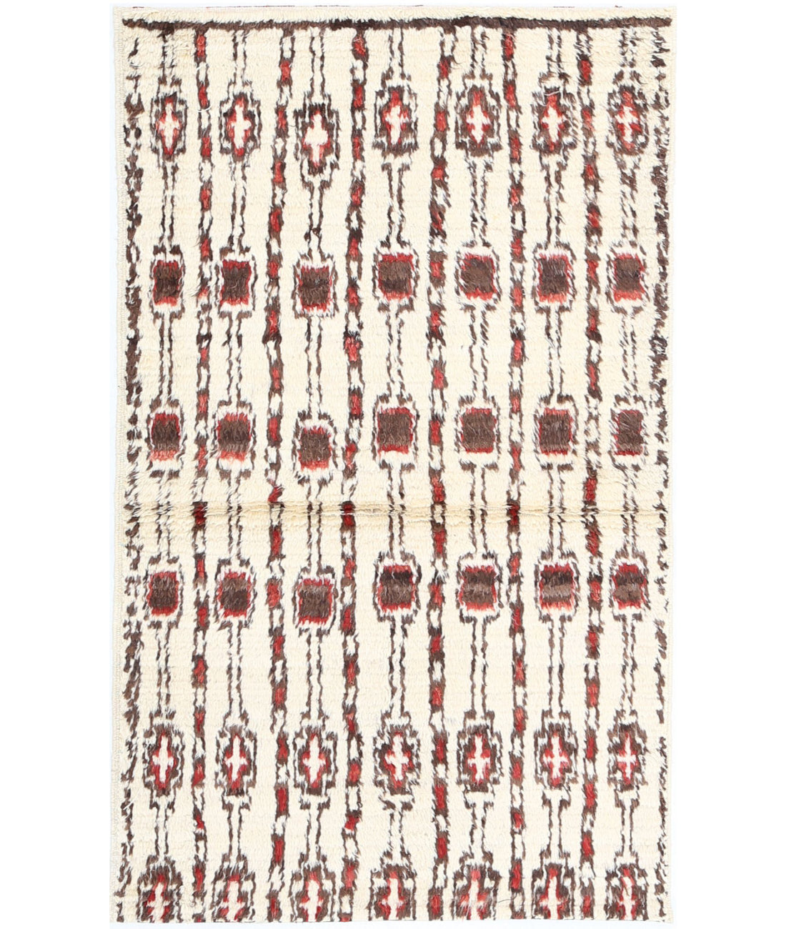 Hand Knotted Tribal Moroccan Wool Rug - 3&#39;0&#39;&#39; x 4&#39;2&#39;&#39; 3&#39;0&#39;&#39; x 4&#39;2&#39;&#39; (90 X 125) / Rust / Grey