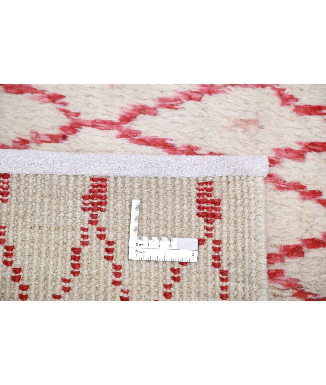 Hand Knotted Tribal Moroccan Wool Rug - 2'11'' x 11'3'' 2'11'' x 11'3'' (88 X 338) / Ivory / Red