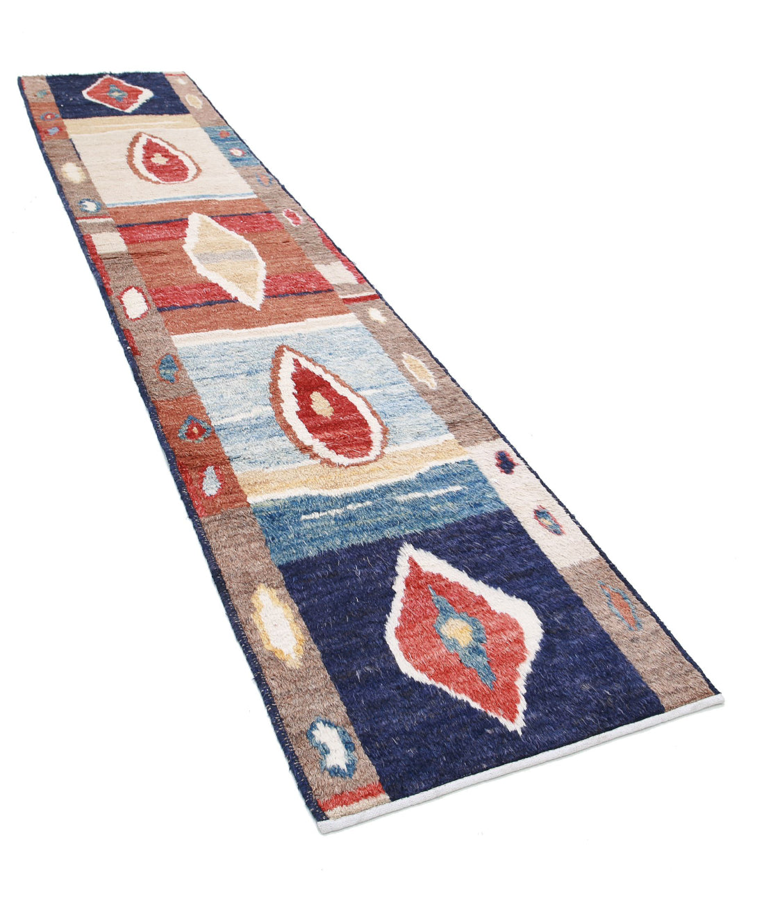 Hand Knotted Tribal Moroccan Wool Rug - 2'9'' x 13'10'' 2'9'' x 13'10'' (83 X 415) / Blue / Red