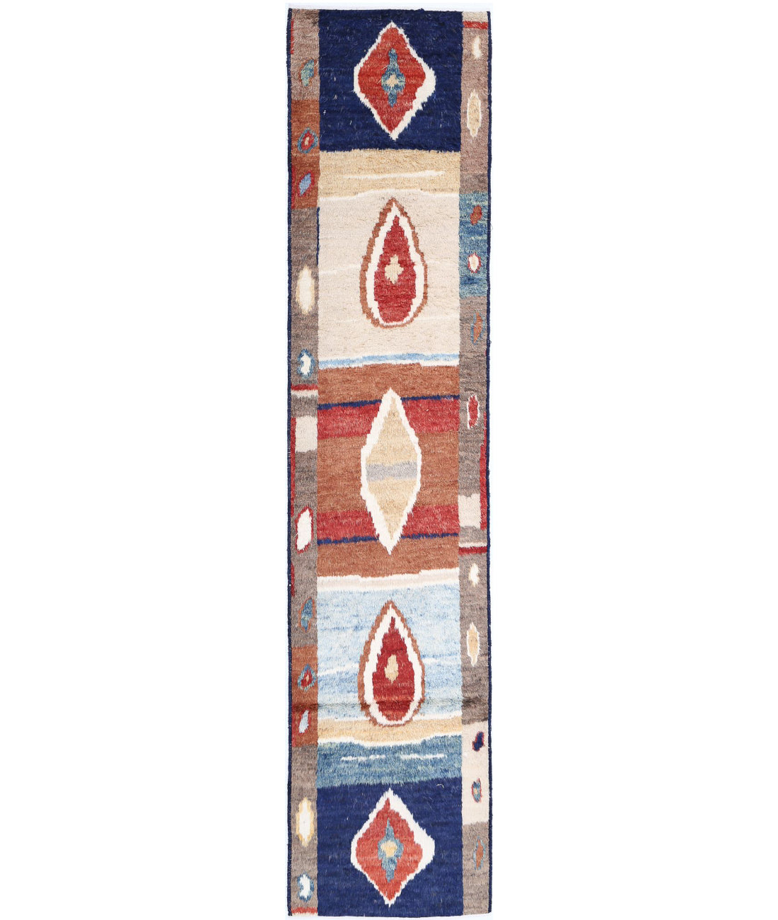 Hand Knotted Tribal Moroccan Wool Rug - 2&#39;9&#39;&#39; x 13&#39;10&#39;&#39; 2&#39;9&#39;&#39; x 13&#39;10&#39;&#39; (83 X 415) / Blue / Red