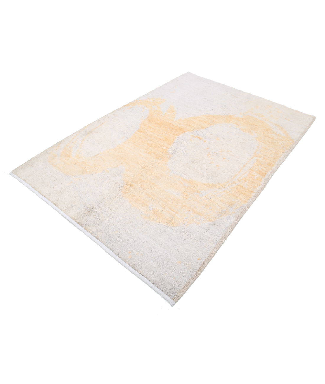 Hand Knotted Tribal Moroccan Wool Rug - 5'1'' x 7'5'' 5'1'' x 7'5'' (153 X 223) / Grey / Gold