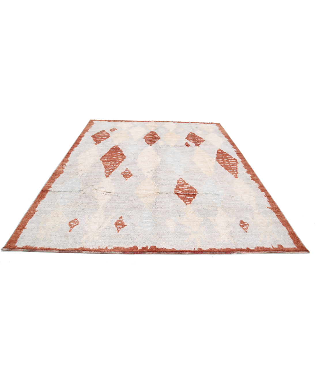 Hand Knotted Tribal Moroccan Wool Rug - 8'2'' x 10'0'' 8'2'' x 10'0'' (245 X 300) / Grey / Rust