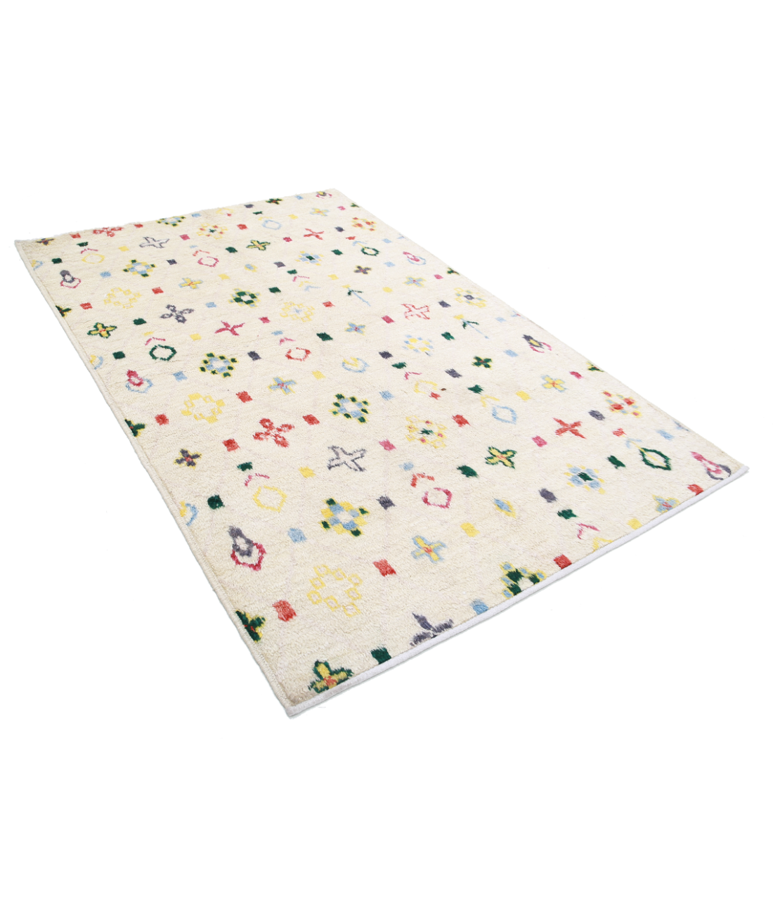 Hand Knotted Tribal Moroccan Wool Rug - 4'11'' x 7'8'' 4'11'' x 7'8'' (148 X 230) / Ivory / Blue