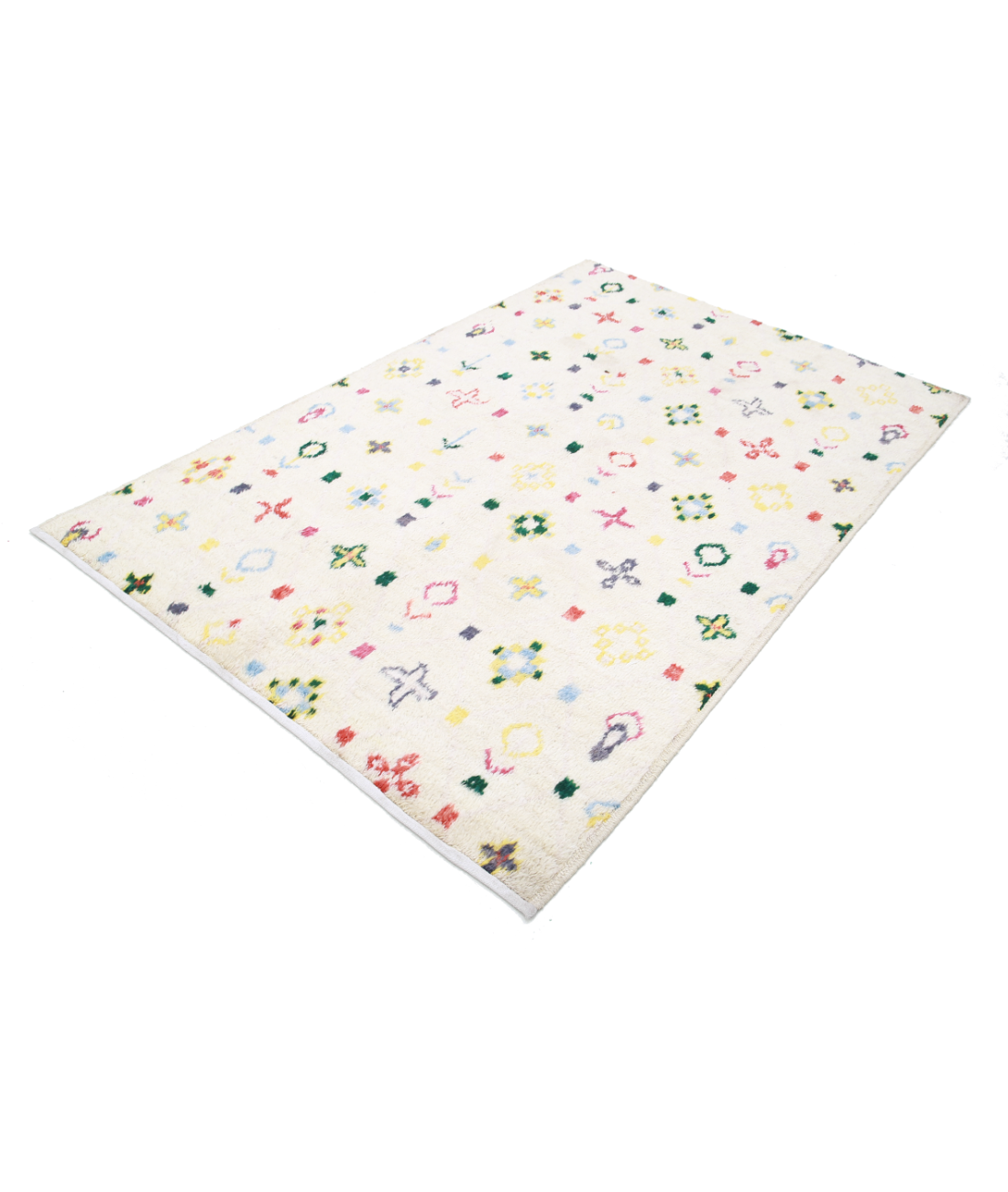 Hand Knotted Tribal Moroccan Wool Rug - 4'11'' x 7'8'' 4'11'' x 7'8'' (148 X 230) / Ivory / Blue