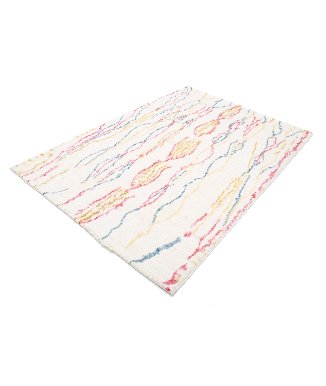 Hand Knotted Tribal Moroccan Wool Rug - 5'0'' x 7'3'' 5' 0" X 7' 3" (152 X 221) / Ivory / Red