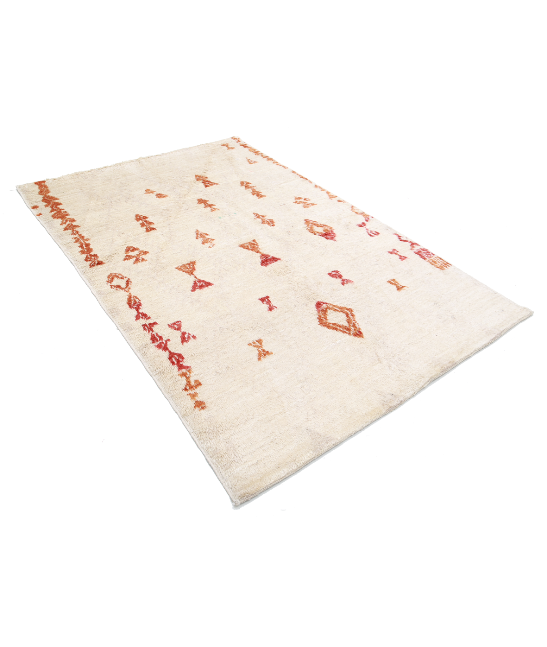 Hand Knotted Tribal Moroccan Wool Rug - 5'2'' x 7'10'' 5' 2" X 7' 10" (157 X 239) / Ivory / Red