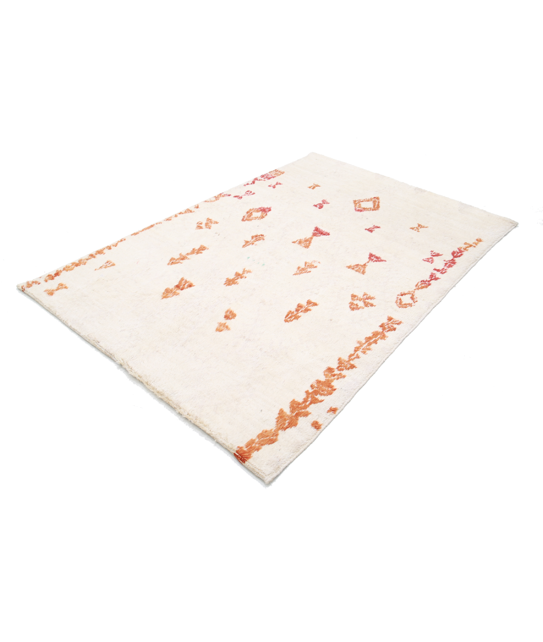 Hand Knotted Tribal Moroccan Wool Rug - 5'2'' x 7'10'' 5' 2" X 7' 10" (157 X 239) / Ivory / Red