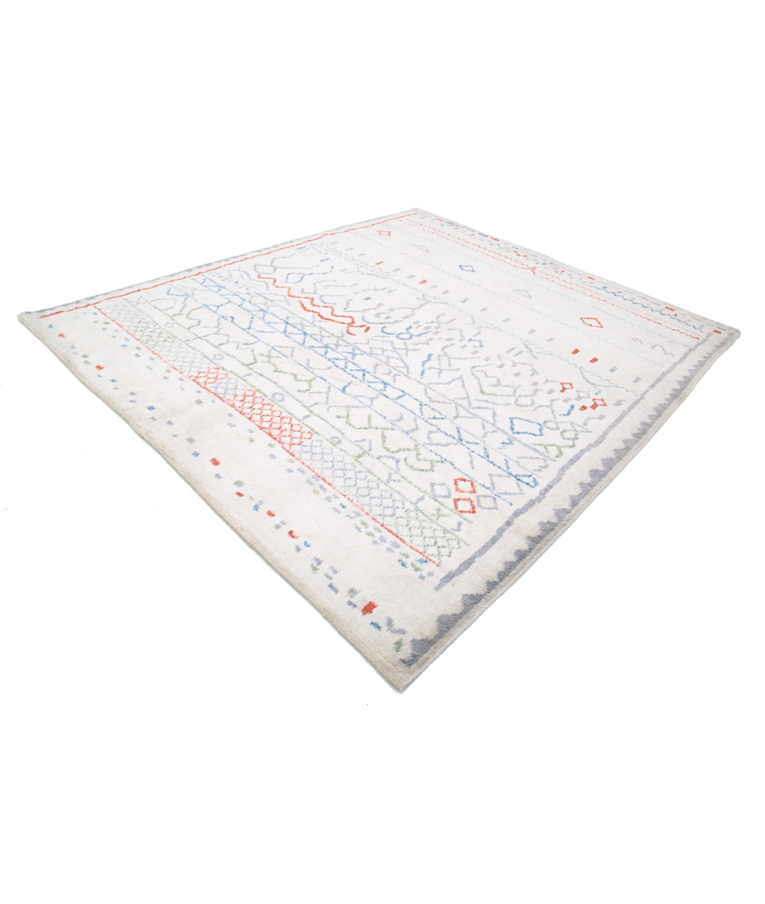 Hand Knotted Tribal Moroccan Wool Rug - 8'6'' x 9'9'' 8' 6" X 9' 9" (259 X 297) / Ivory / Red