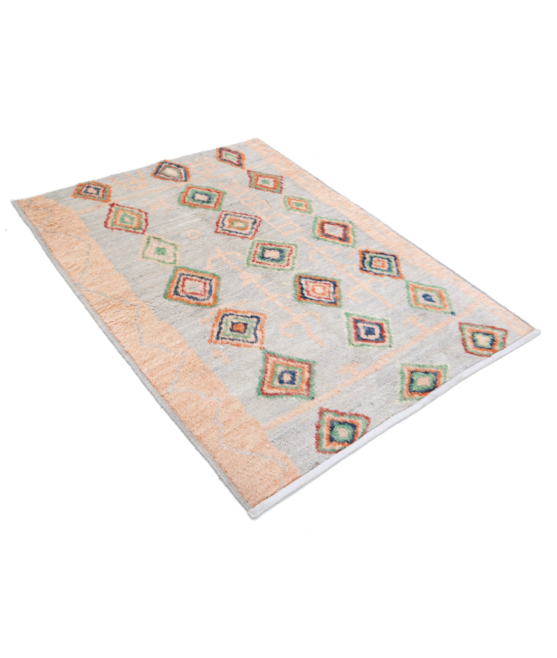 Hand Knotted Tribal Moroccan Wool Rug - 4'2'' x 5'9'' 4'2'' x 5'9'' (125 X 173) / Blue / Brown