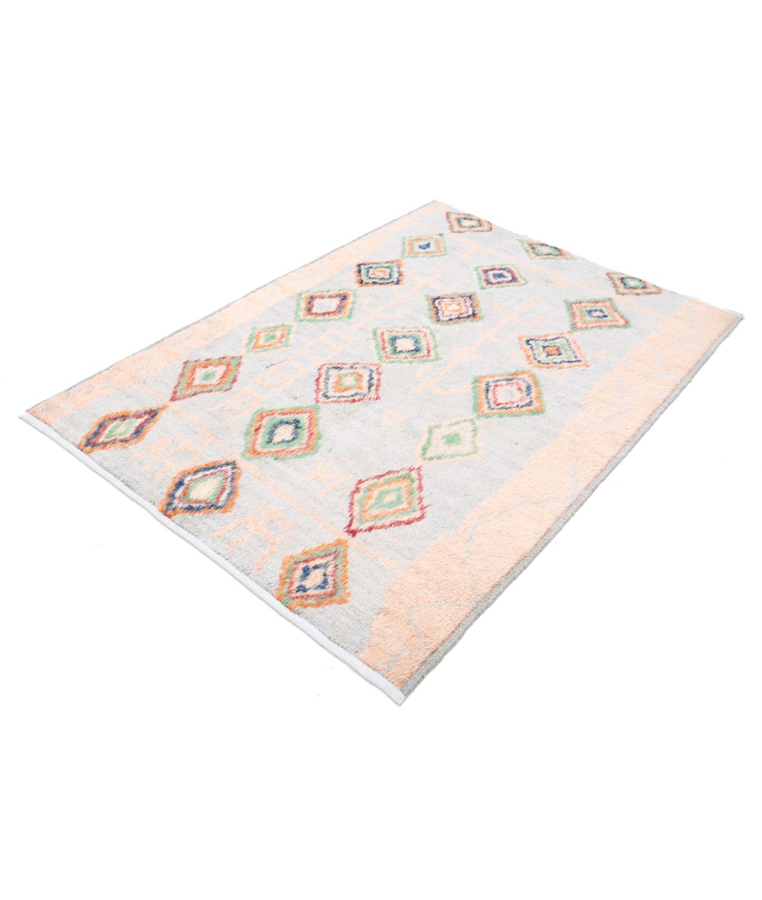 Hand Knotted Tribal Moroccan Wool Rug - 4'2'' x 5'9'' 4'2'' x 5'9'' (125 X 173) / Blue / Brown