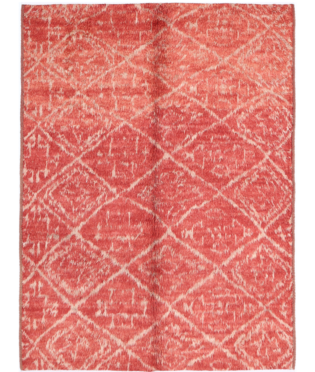 Hand Knotted Tribal Moroccan Wool Rug - 4'4'' x 5'9'' 4' 4" X 5' 9" (132 X 175) / Red / Ivory