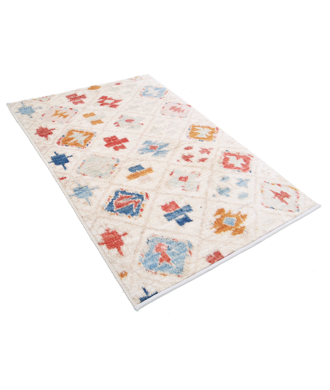 Hand Knotted Tribal Moroccan Wool Rug - 3'11'' x 6'1'' 3' 11" X 6' 1" (119 X 185) / Ivory / Red