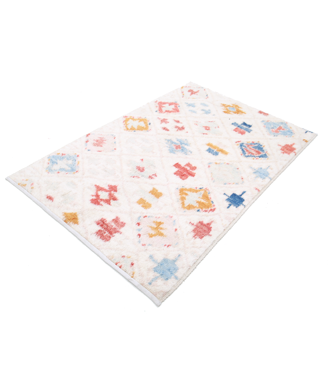 Hand Knotted Tribal Moroccan Wool Rug - 3'11'' x 6'1'' 3' 11" X 6' 1" (119 X 185) / Ivory / Red