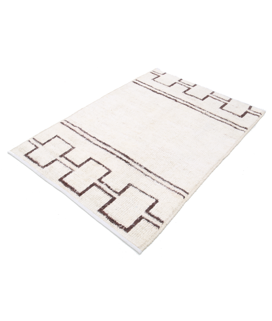 Hand Knotted Tribal Moroccan Wool Rug - 3'10'' x 5'8'' 3' 10" X 5' 8" (117 X 173) / Ivory / Brown