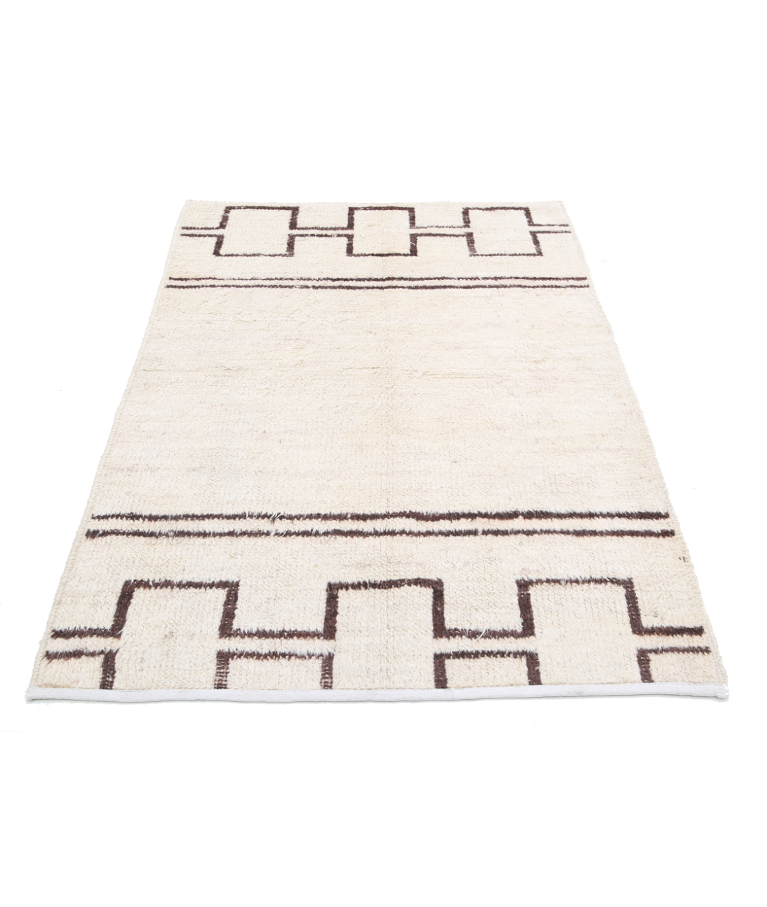 Hand Knotted Tribal Moroccan Wool Rug - 3'10'' x 5'8'' 3' 10" X 5' 8" (117 X 173) / Ivory / Brown
