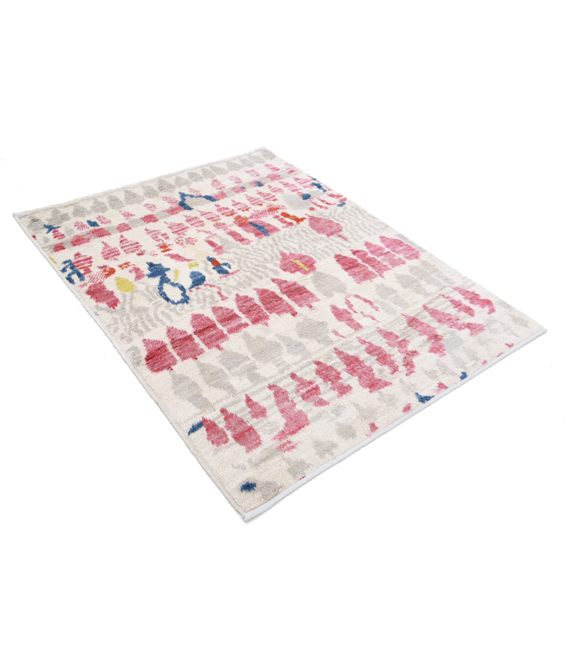 Hand Knotted Tribal Moroccan Wool Rug - 4'5'' x 5'10'' 4'5'' x 5'10'' (133 X 175) / Ivory / Red
