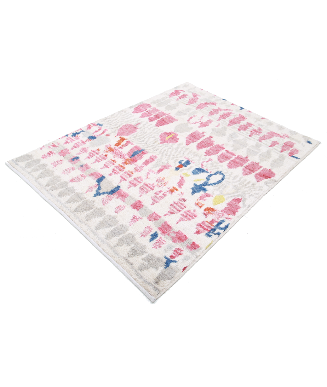 Hand Knotted Tribal Moroccan Wool Rug - 4'5'' x 5'10'' 4'5'' x 5'10'' (133 X 175) / Ivory / Red