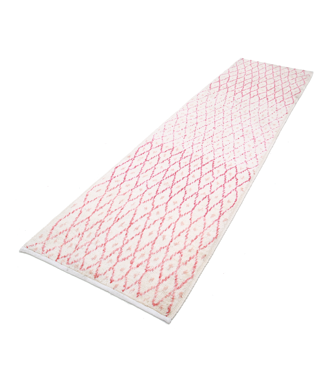 Hand Knotted Tribal Moroccan Wool Rug - 2'11'' x 11'3'' 2'11'' x 11'3'' (88 X 338) / Ivory / Red
