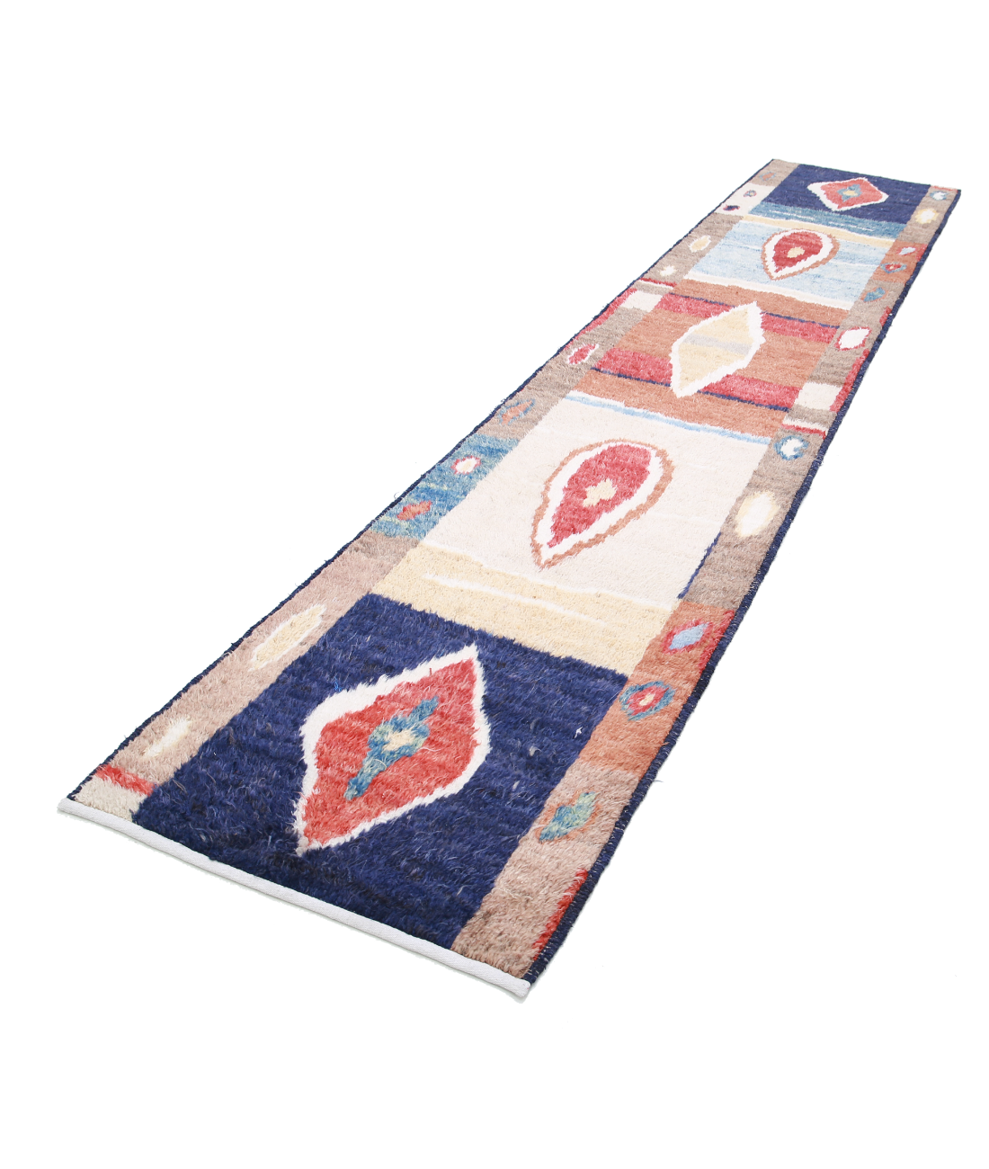 Hand Knotted Tribal Moroccan Wool Rug - 2'9'' x 13'10'' 2'9'' x 13'10'' (83 X 415) / Blue / Red