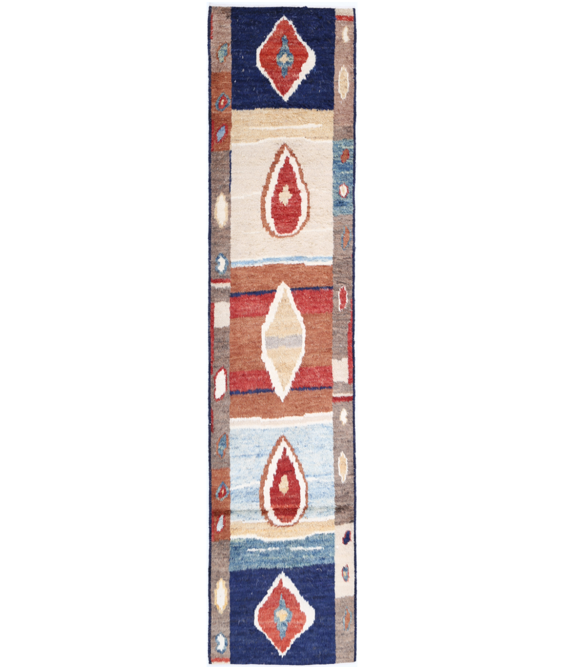 Hand Knotted Tribal Moroccan Wool Rug - 2'9'' x 13'10'' 2'9'' x 13'10'' (83 X 415) / Blue / Red