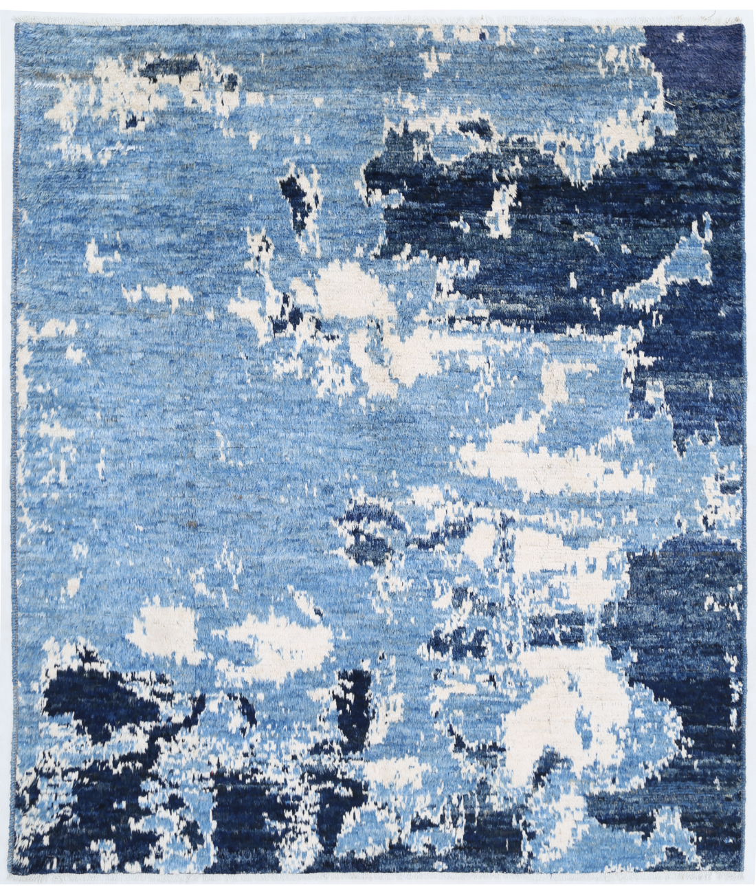 Hand Knotted Moroccan Wool Rug 8' 1" X 9' 7" 8' 1" X 9' 7" (246 X 292) / Blue / Ivory