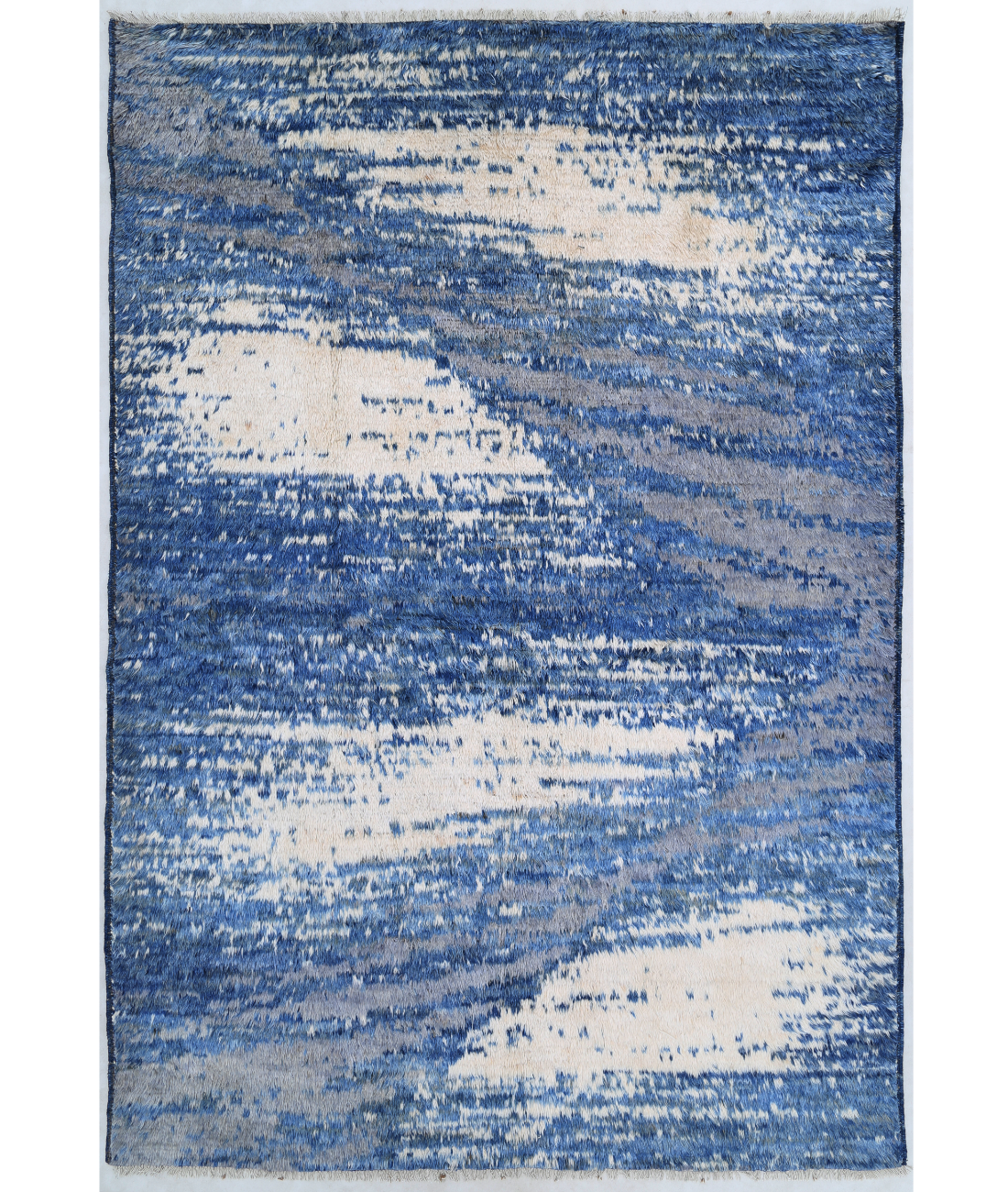 Hand Knotted Moroccan Wool Rug 6' 4" X 9' 6" 6' 4" X 9' 6" (193 X 290) / Blue / Ivory
