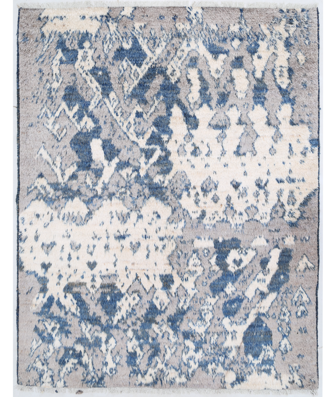Hand Knotted Moroccan Wool Rug 4' 10" X 6' 2" 4' 10" X 6' 2" (147 X 188) / Blue / Ivory