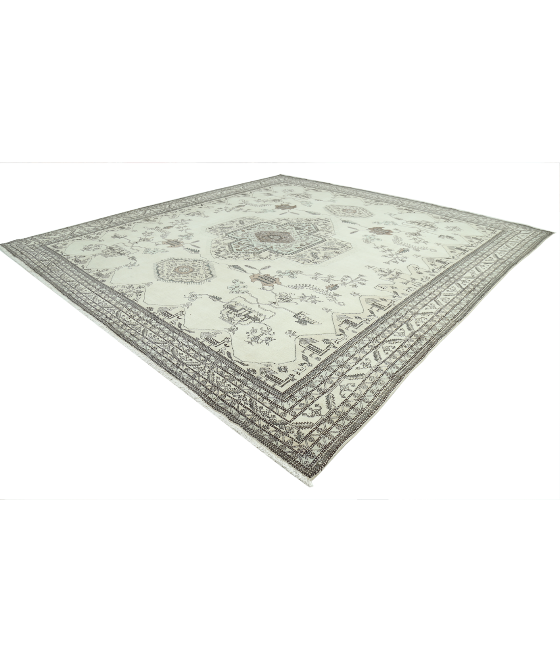 Hand Knotted Vintage Tribal Moroccan Wool Rug - 14'11'' x 16'1'' 14' 11" X 16' 1" (455 X 490) / Ivory / Grey